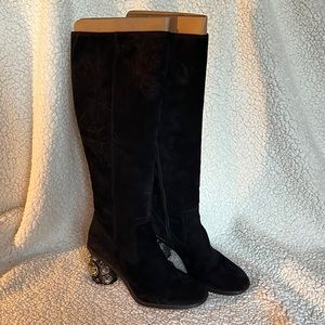 Coach Tea Rose Heel Boot in black suede.